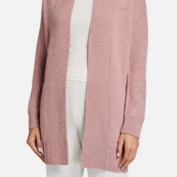 VINCE - Boiled Cashmere Open Rib Trim Cardigan, Heather Mauve, S - Picture 3 of 13